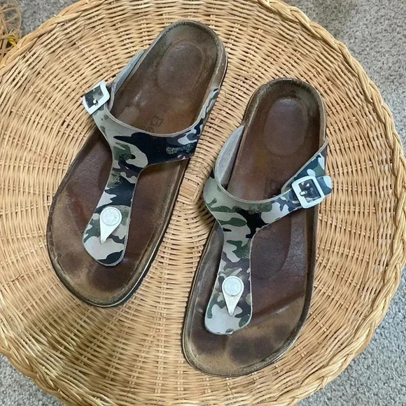 Betula by Birkenstock Gizeh Thong SANDALS Camouflage Camo Women’s 38 Vegan - Picture 1 of 7